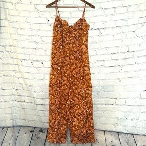J. Crew Brown Pink Floral Wide Leg Jumpsuit Size 8 Excellent Condition